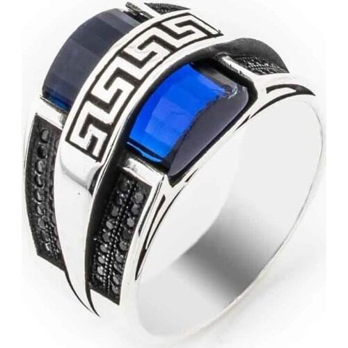 Oval Blue Zircon Silver Men Ring