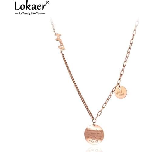 Lokaer Titanium Stainless Steel Lovely Good Luck Charm Necklaces Jewelry Trendy CZ Crystal Pendants Necklace For Women N20040