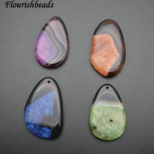 Bright Color Druzy Quartz Agate Stone Slab Pendant Fit DIY Necklace Making ( Fushcia / Blue / Orange / Green )