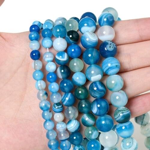 Translucent Blue Agates Beads Smooth Stone Beads Natural Round Loose Beads for Jewelry Making Bulk DIY Bracelet 4/6/8/10/12 MM