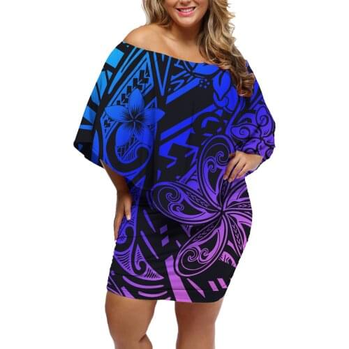 Factory Direct Sales Off Shoulder HD Samoan Design Print Ladies Anti-Wrinkle Plus Size Design Fashion Bodycon Casual Dresses
