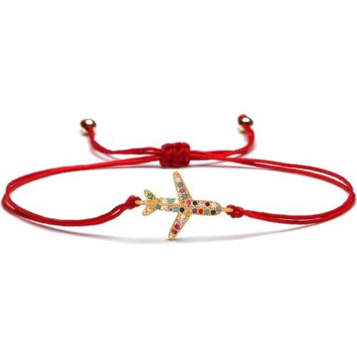 Multicolored Cubic Zirconia Stones Delicate Airplane Charm Bracelet Women Exquisite CZ Fashion Plane Red String Jewelry Present