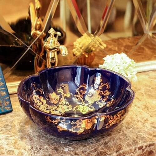 Europe Style Handmade Countertop Ceramic Bathroom Basin Bathroom Sink ceramic washbasin china hand painted vessel sinks blue