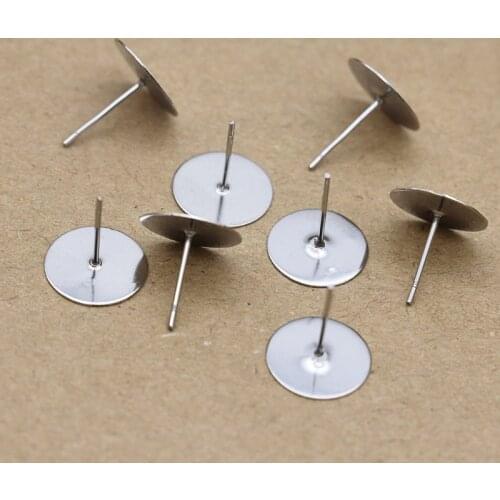Mibrow 50pcs/lot Stainless Steel Ear Stud Pins 3 4 5 6 8 10 12 14mm Round Earring Base Setting for DIY Earrings Jewelry Making