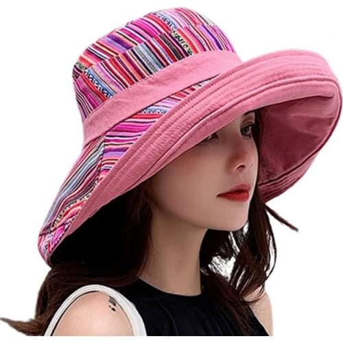 Fisherman Hat Color Patchwork Double-Sided Cotton Women Sun Shade Bucket Hat Travel Female Double-Sided Sun Hat