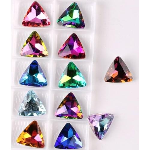 Glass crystal 18mm 10pcs/p triangle shape Rainbow & Jelly candy AB colors Glue on rhinestone beads applique handicraft diy trim