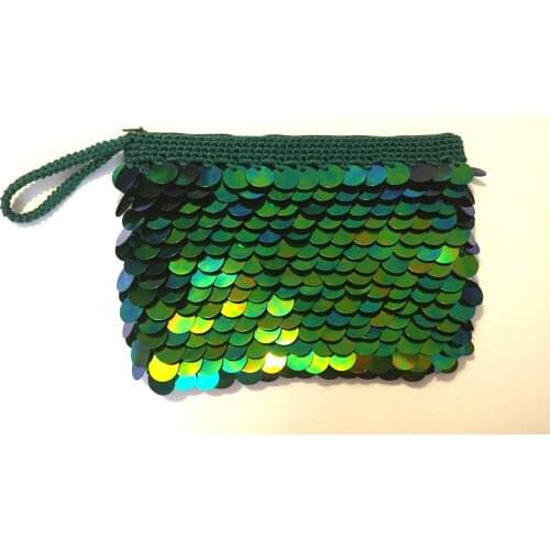 Pafuli Hand Knitted Sequin Clucth Bag Green