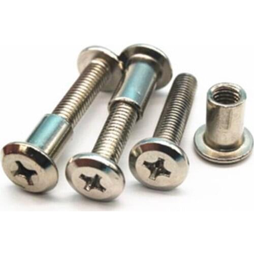 5pcs M8 Phillips flat round head screws pair lock screw M8x18mm splint nuts furniture combination nut iron nickel plating