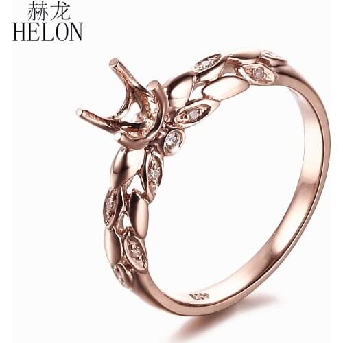 HELON 5mm Round Solid 14K Rose Gold AU585 Genuine Natural Diamonds Jewelry Semi Mount Engagement Wedding Ring Setting 4 Prong