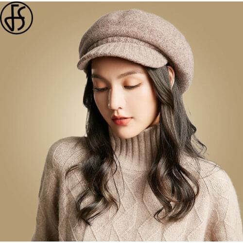 FS 2020 New Women Hats Solid Plain Newsboy Cap Wide Brim Visor Cap Vintage Octagonal Military Peaked Cap Female Autumn Winter