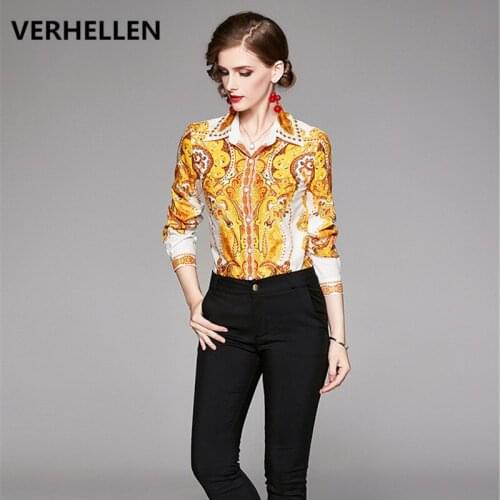 VERHELLEN High Quality Runway Shirts 2019 Autumn Womens Long Sleeve Paisley Retro Print Casual Elegant Blouse Shirt Women Tops