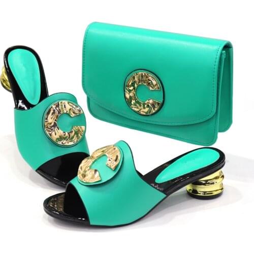 Wonderful Water Blue Heel 4.5CM Women Shoes Match Bag With Rhinestone Decoration African Handbag Set CR529