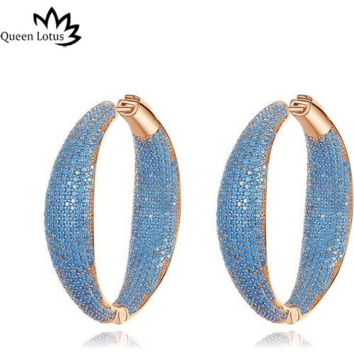 Queen Lotus New Luxury Fashion Earrings for Women Hoop Earrings High Quality Cubic Zircon Round Earrings Jewelry wedding Earring