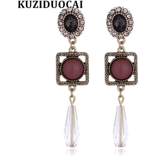 Kuziduocai New Fashion Jewelry Will Not Fade Vintage Bronze Opal Crystal Geometry Droplet Stud Earrings For Women Brincos E-1313