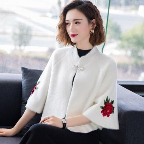 ZJZLL Best Price Oversize Solid Color Mink Fur Mujer Sweater Shawls Jacquard Cloak Capes Winter Cashmere Poncho Women Cardigan