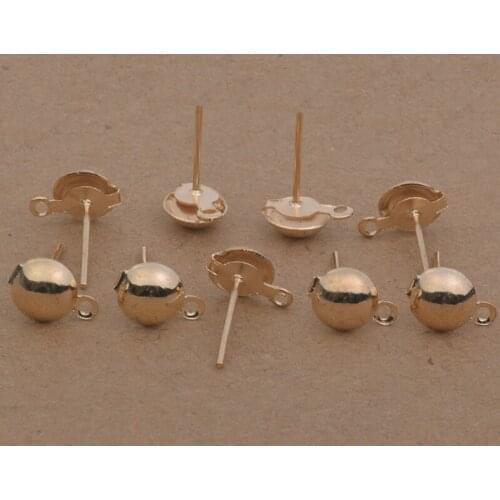 100pcs 4mm 6mm 8mm 10mm Half Ball With Loop Earring Post Ear Studs Findings Kc Gold Plated Metal Earrings Craft Jewelry Making
