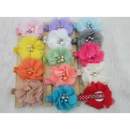 14colors chiffon hair flower with 4.5cm lined alligator hair clips,girls clips,hair accessories,14pcs/lot