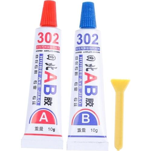 2Pcs Super AB Glue 302 Strong Cyanoacrylate Liquid Epoxy Resin Leather Rubber Adhesive Metal Glass Wood Touch Scren Kit LCD UV