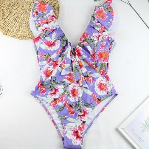 2021 New Arrival One Piece Swimsuit Women Swimwear Ruffle Style Adjustable Monokini Florial Print Bathing Suit Bodysuit