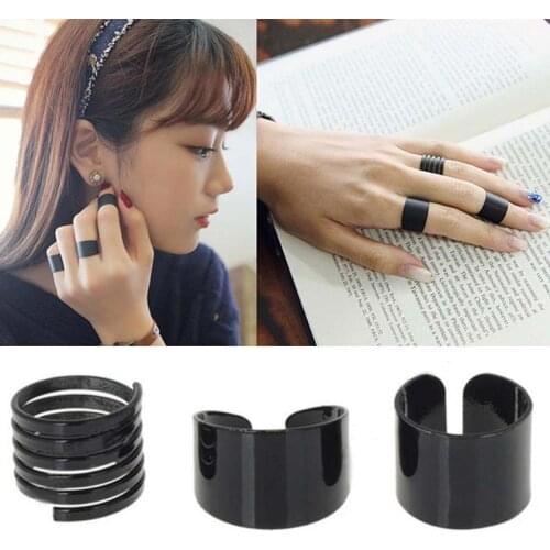 3PCS Ring Set Black Stack Plain Above Knuckle Ring Open Band Midi Rings