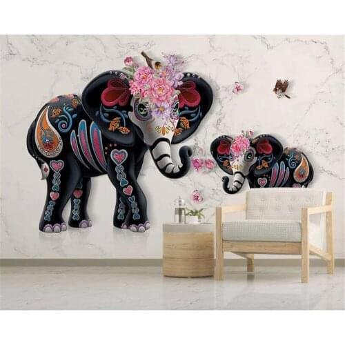 Beibehang Custom 3d wallpaper stereo elephant flower butterfly marble pattern wall decoration painting 3d wallpaper papier peint