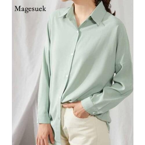 6 Color Casual Lapel Casual Plus Size Tops Loose Long Sleeve Elegant Women Blouses 2020 Summer Solid Oversize White Tops 9862