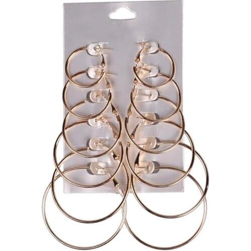 6 Pairs/Set Fashion Hoop Earrings Creative Simple Alloy Ring Earrings Circle Earrings Party Jewelry Accessories For Women Ladies