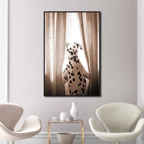 Window Sill Spotted Dog Canvas Painting Abstract Wall Art Animal Picture Poster Print Craft Living Room Corridor Decoration