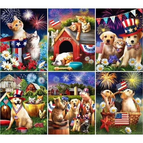 Diy 5d Full Diamond Painting Embroidery Animal Square Round Drill Cat And Dog Family Mosaic Furniture Decoration Hobby Gift