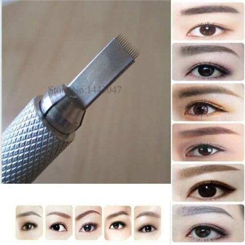 Freeshipping 50Pcs/Lot 14 Flat Double Star Permanent Makeup Eyebrow Embroidery Microblading Manual Pen Tattoo Needle Blade