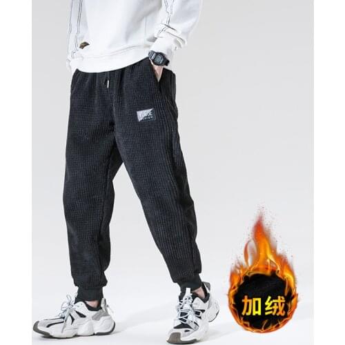 Winter Corduroy Men Pants Loose Autumn Cargo Pants Color Blocking Patchwork Hip Hop Sports Trousers Male Streetwear Joggers
