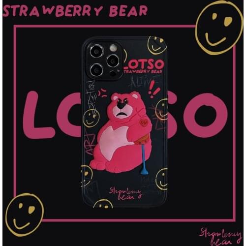 Strawberry Bear Phone Case For Iphone 11 12 Pro MAX Mini Fundas Iphones X Xr Xs 7 8 Plus Se2020 Fall Prevention Back Cover