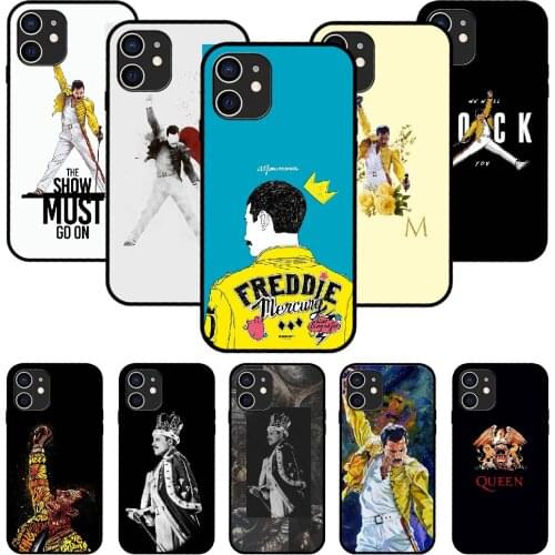 For iPhone 11 12 8 Plus Mini Pro X XR XS Max 4 5 7 6 6S 8 SE Phone Case Black Cover Etui Silicone Rock Singer Freddie Mercury