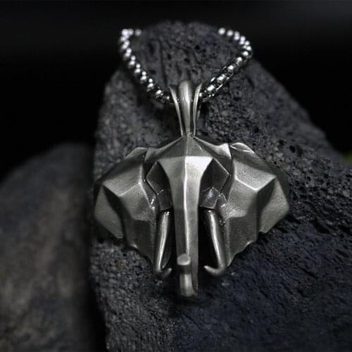 Hot sale pure tin 3D elephant fashion retro mens pendant necklace long animal sweater chain necklace