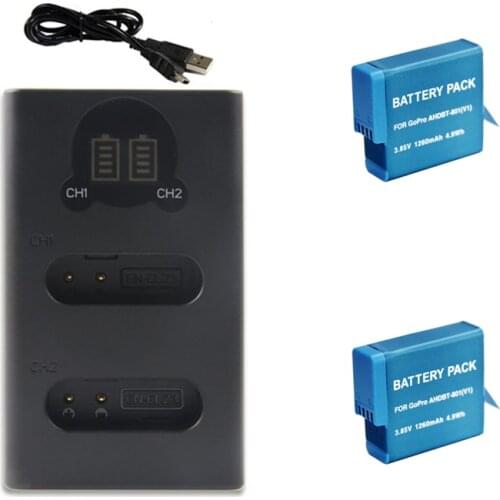 AHDBT-801 Battery + LCD USB Dual Charger for GoPro HERO 8 7 6 5 Black / HERO 2018 Action Camera Replace SPJB1B AHDBT-501