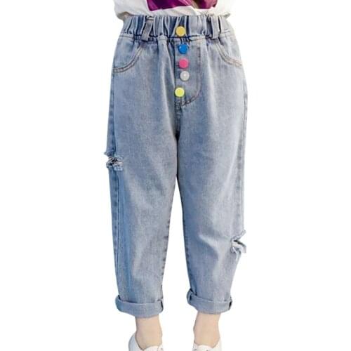 Jeans For Girls Patchwork Jeans Girls Hole Trousers For Children Spring Autumn Childrens Clothes 6 8 10 12 14