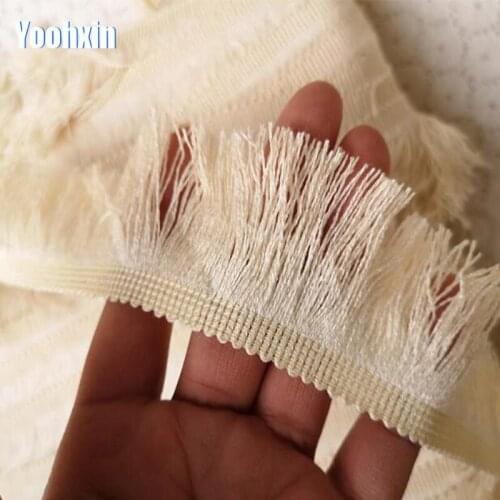 4cm Wide HOT Cotton Embroidery beige flower lace fabric dubai sewing DIY trim fringe tassel applique Ribbon collar dress decor