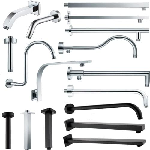 Chrome or Matte Black Wall Mounted Shower Arm Bathroom Shower Head Bracket Bar G1/2 Shower Head Fixed Pipe Shower Head Holder