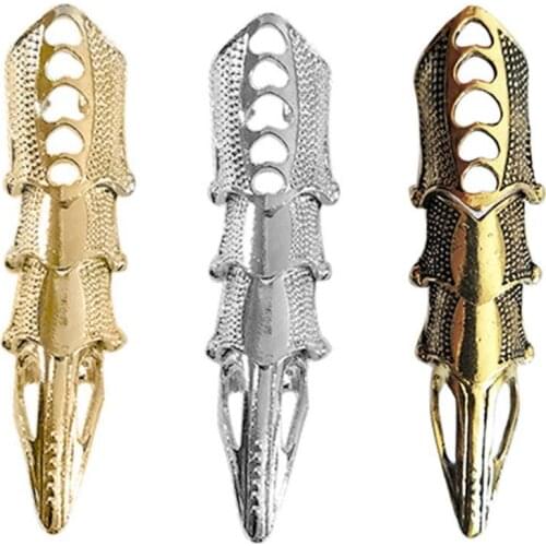2021 Hot Cool Boys Punk Gothic Rock Scroll Joint Armor Knuckle Metal Full Gold Cospaly DIY Ring Bendable Decoration
