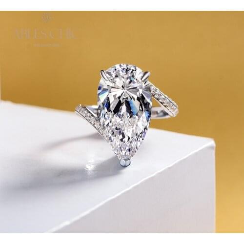 Sterling Silver Solitaire Pear Lab Diamond Wedding Ring Large 5A Zircon Danburite Gemstone Bridal Engagement Rings S2R1S2R0934