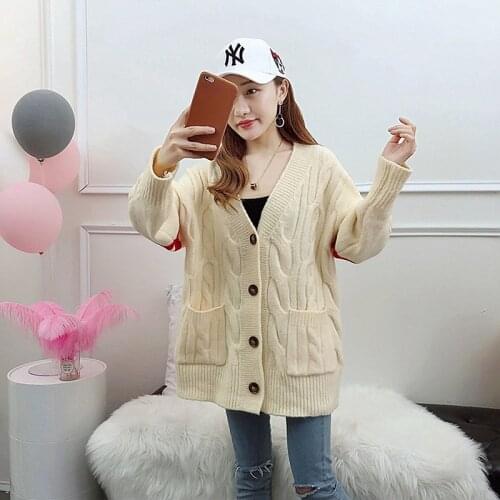 2019 Fashion Long Korean Version of The Fat MM Spring Cardigan Pocket Loose Large Size Knitted Sweater Comfortable