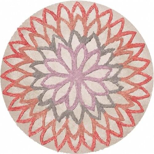 Fashion Simple Nordic Abstract Geometric Flower Orange Blue Round Bedroom Living Room Carpet Mat