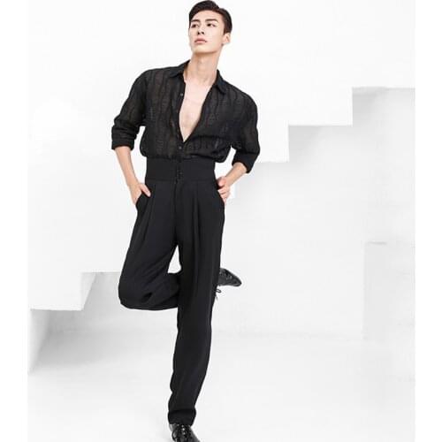 Male Latin Dance Shirts Latin Modern Ballroom Performance Trousers Adult Men Chacha Samba Rumba Latin Dance Costume SL5336
