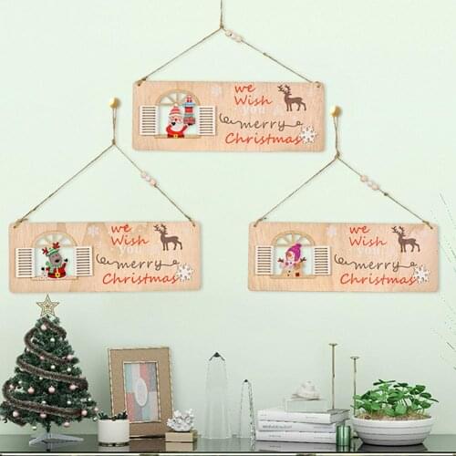 We Wish You A Merry Christmas Sign Christmas Tree Decoration Wooden Square Snowman Santa Hanging Pendant New Year Xmas Gift