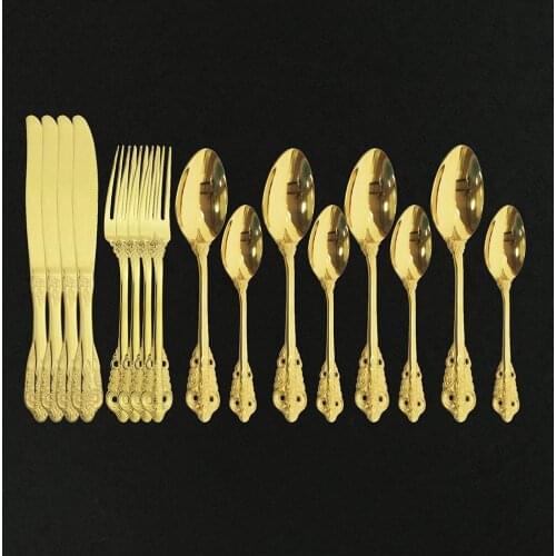 16Pcs Gold Tableware Stainless Steel Cutlery Set Dinnerware Forks Knives Spoons Kitchen Dinner Set Fork Tea Spoon Knife Set