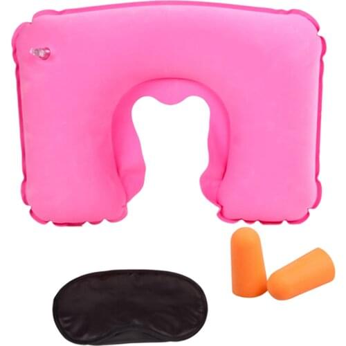 3Packs Inflatable U-shaped Pillow Neck-rest + Eye Patch + Earbuds Set Soft