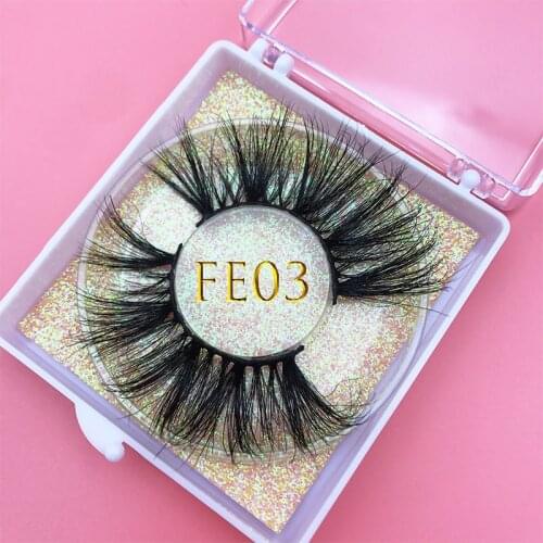 MIKIWI FE03 Mink Hair False Eyelash 25mm Thick Long and Wispy Eyelashes 100% 3D Real Mink Eyelashes Square Box Custom Packaging