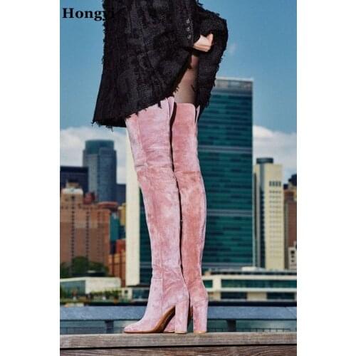 Hongyi Autumn winter new arrive long boots women suede leather slim fit over the knee boots female stretch motorcycle boot