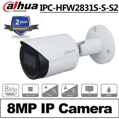 Original Dahua IPC-HFW2831S-S-S2 8mp ip camera POE WDR IR30M Fixed-focal Bullet Network Camera IP67 H.265 Starlight Camera