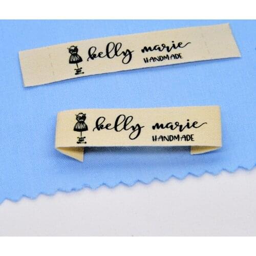 Custom Clothing Labels - Personalized Brand , Organic Cotton Ribbon Labels , Logo or Text, Sewing Labels (FR059)